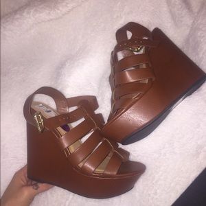 Brown wedge sandals